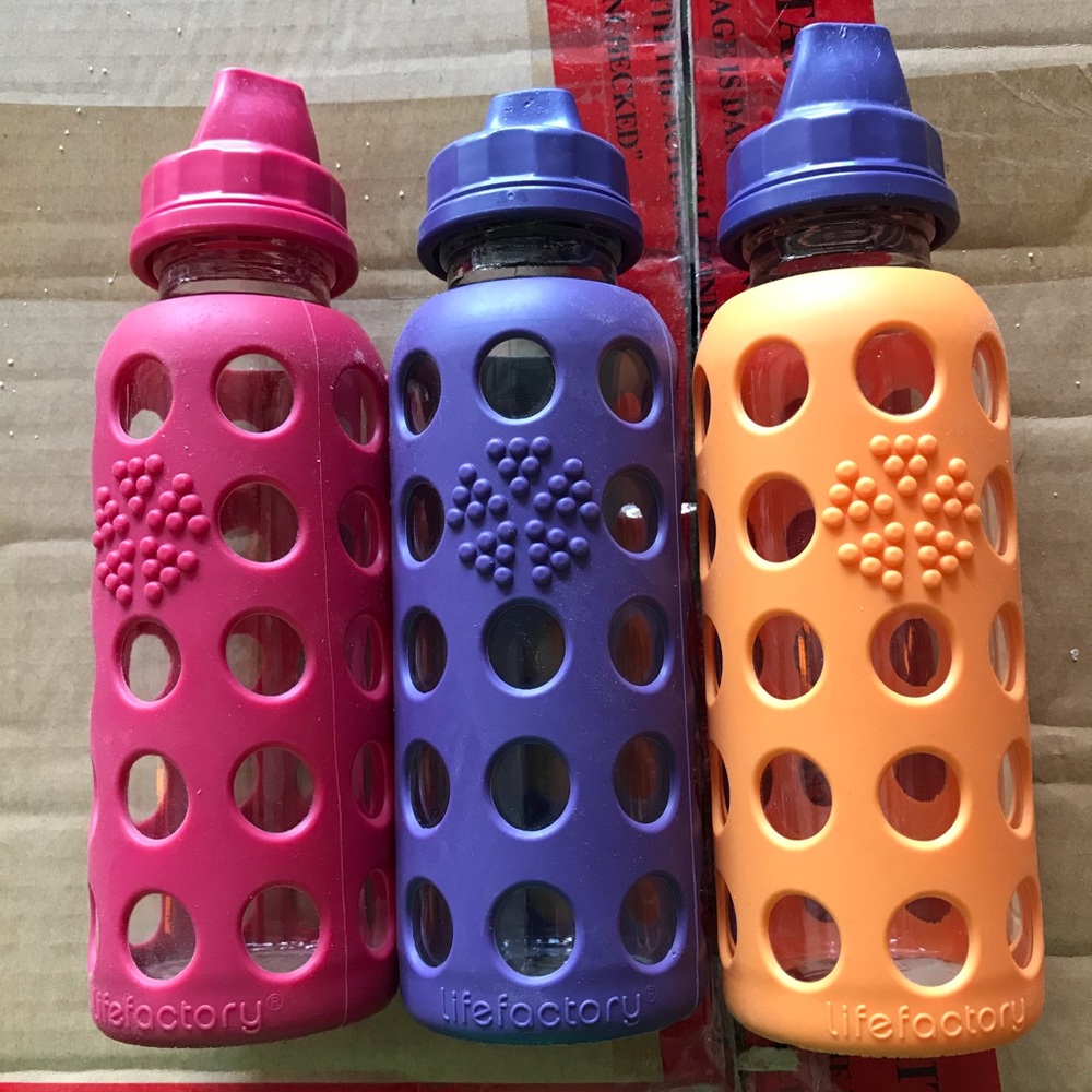 3 LifeFactory sippy glass bottles